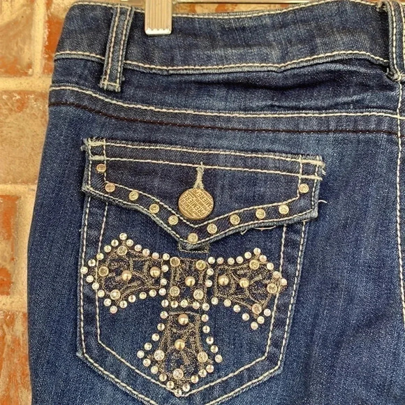 Premiere Distressed Bling Cross Pocket Jeans - Picture 9 of 12